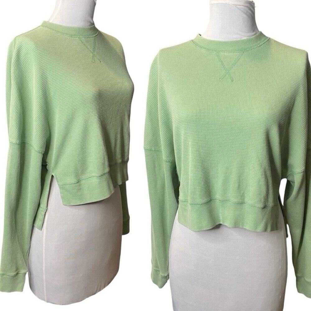 SO Waffle Knit Oversized Cropped Top Womens‎ XS Y2K Casual Loungewear Streetwear